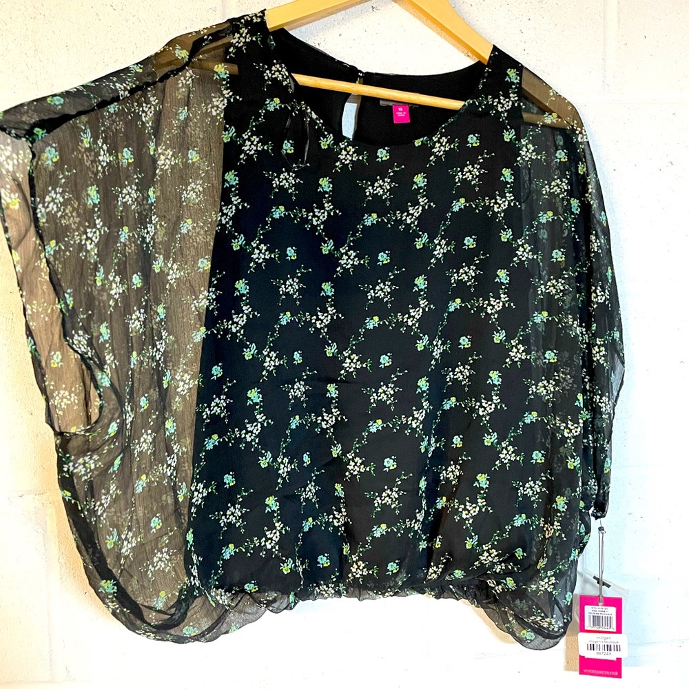 NWT (XS) (S) VINCE CAMUTO batwing elbow sleeve chiffon surplus innertank elastic